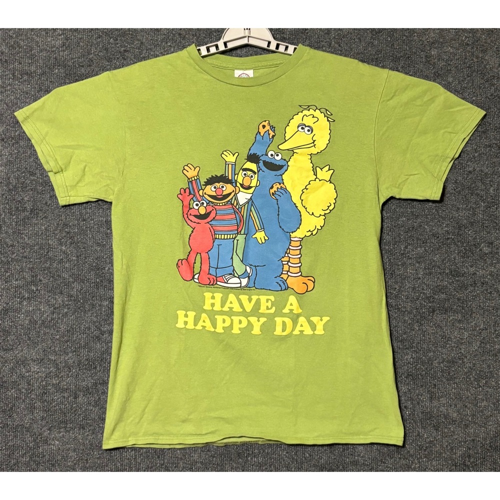 Retro Sesame Street Have A Happy‎ Day Graphic T-Shirt Mens Medium Green